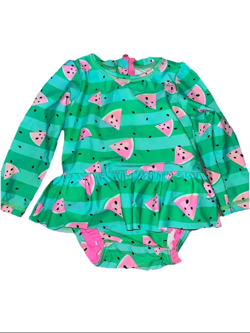 Wave Zone Girls Size 12 Months Long Sleeve Rash Guard Bathing Suit Watermelon